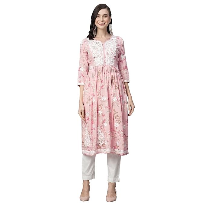 RATAN Women's Rayon Printed Anarkali Kurta