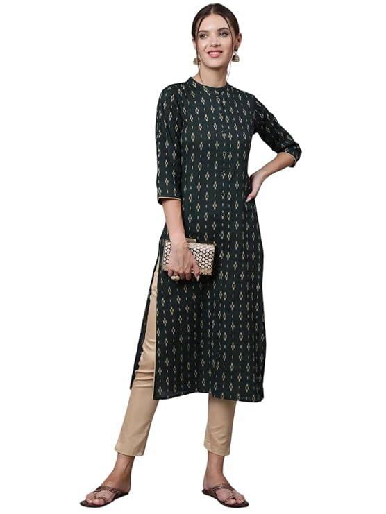 Bollyclues Women's Printed Crepe Straight Printed Kurti