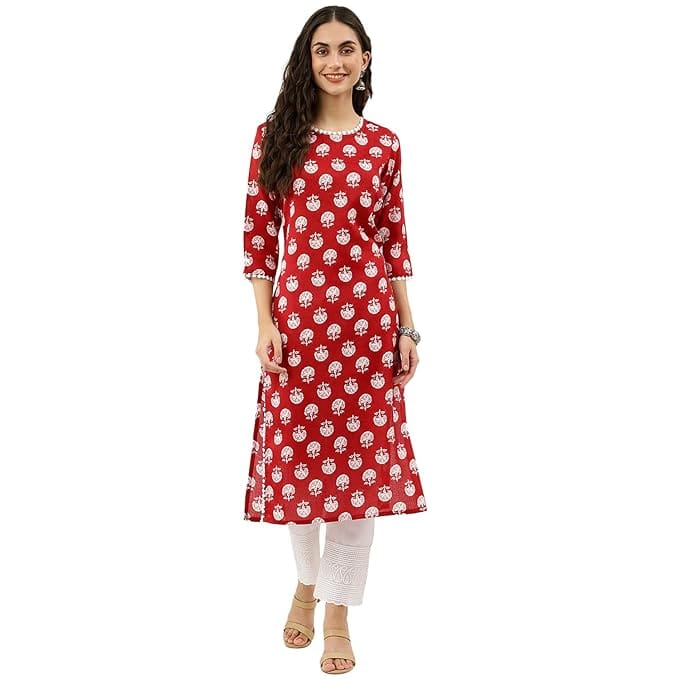 NAINVISH Women's Cotton Round Neck Kurti