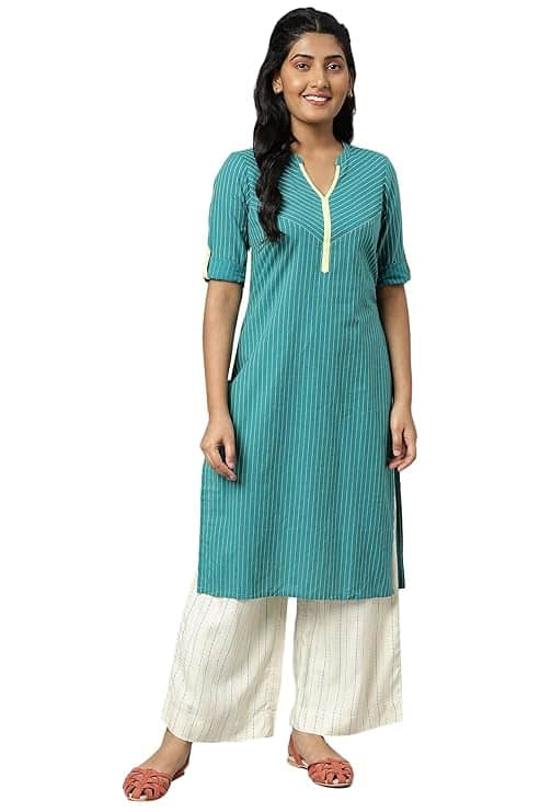 Aurelia Women's Cotton Regular Stripe Kurta