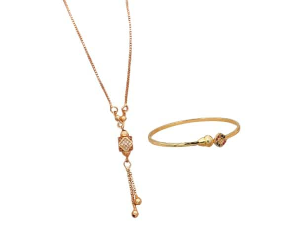 Vihaajewellery Brass Rose Gold Necklace and Bracelet Combo