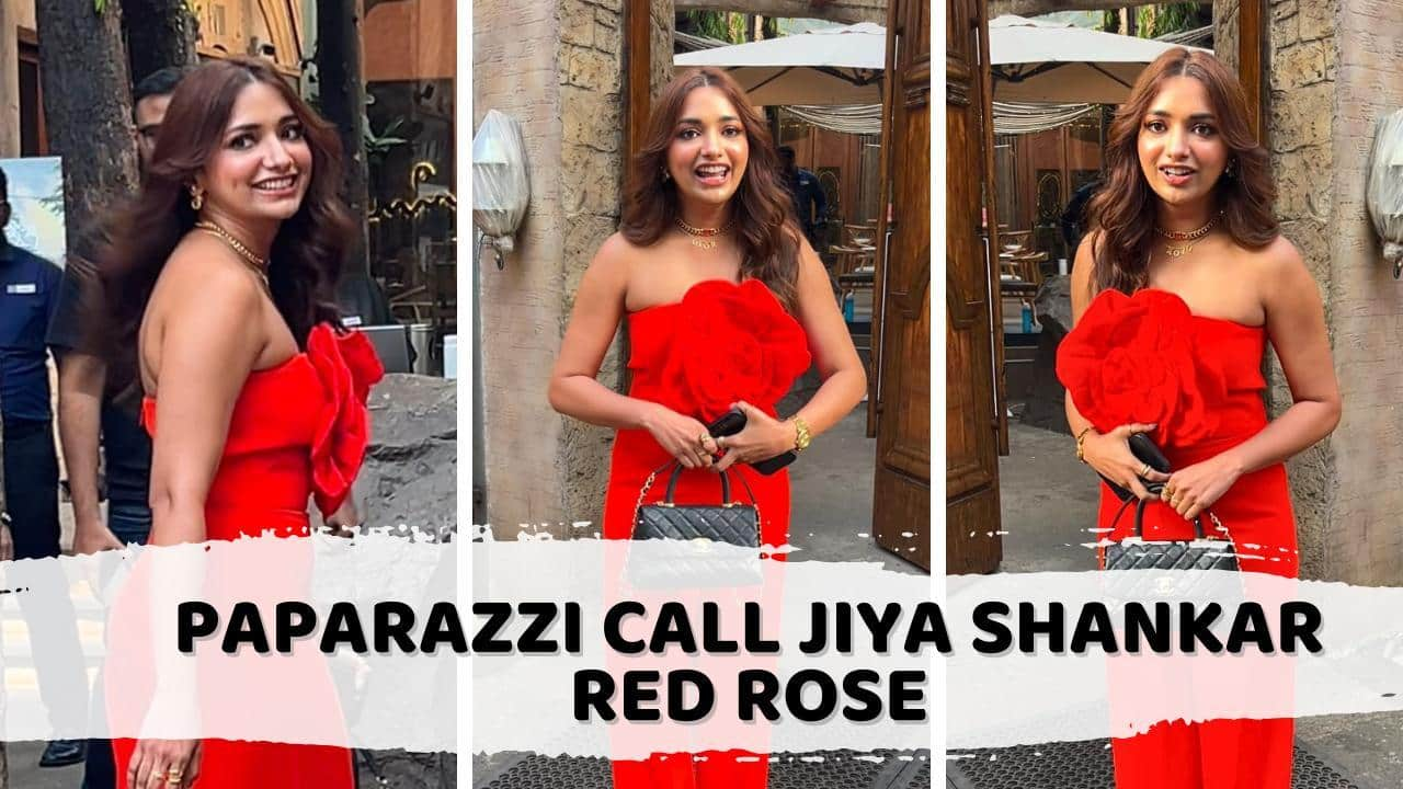 Jiya Shankar looks gorgeous in red, Paps call her ‘Red Rose’ [Video]