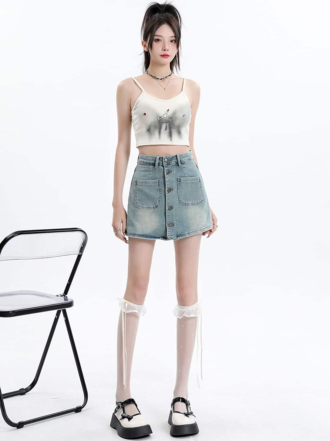 High-Rise Denim Shorts: Lulu & Sky Washed Loose Fit Denim Shorts