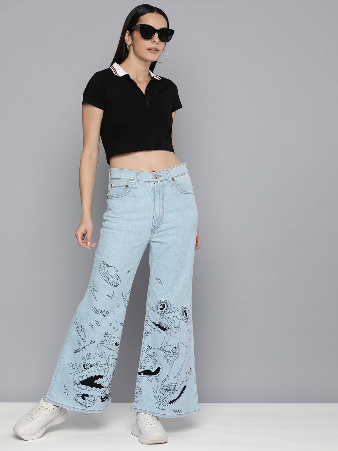 Bootcut Embroidered Jeans: Levis Women Ribcage Bell Bootcut Embroidered High-Rise