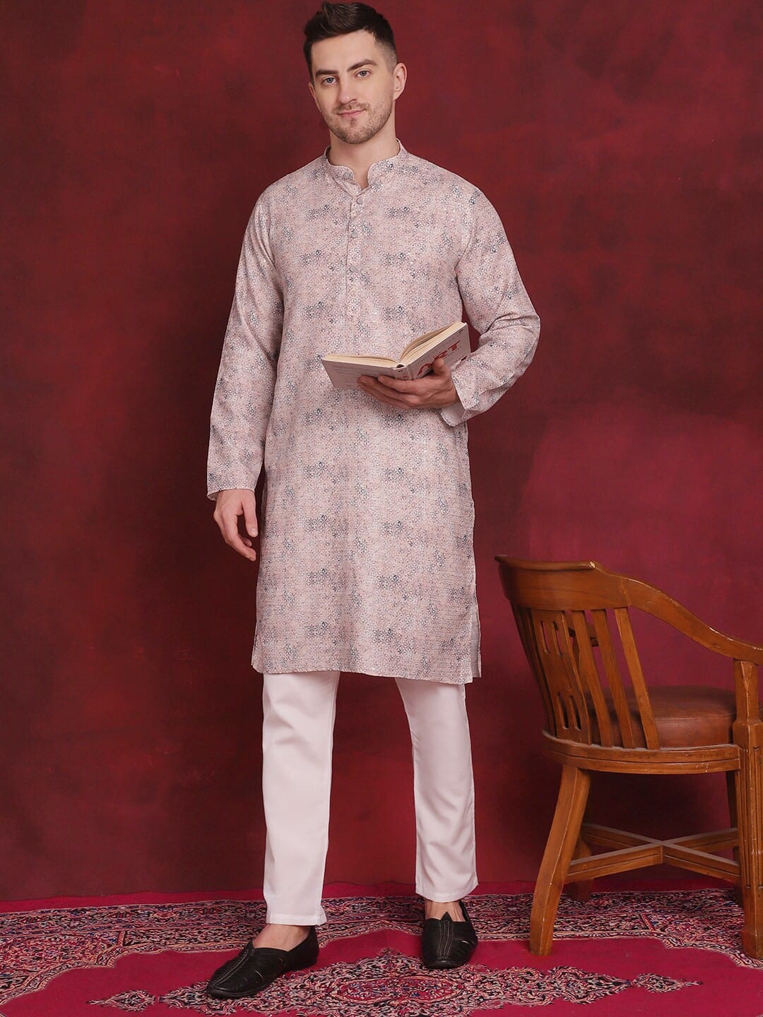 Anouk Peach Floral Woven Design Straight Kurta