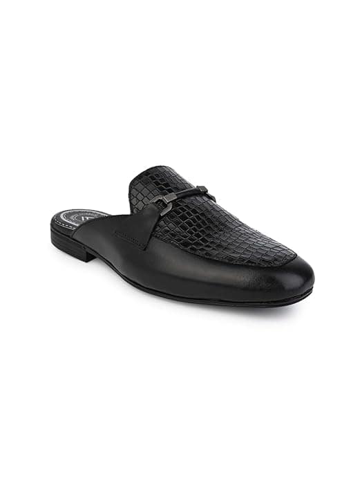 ALBERTO TORESI Black Leather Textured Mules