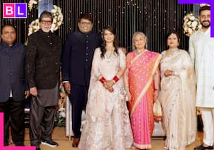 Abhishek Bachchan attends a wedding reception with Amitabh Bachchan and Jaya Bachchan