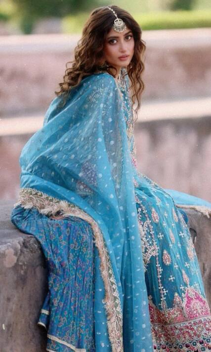 sajal ali dress designs Qalamkar Shadmani Formals Bridal Collection 2025 Online Sale