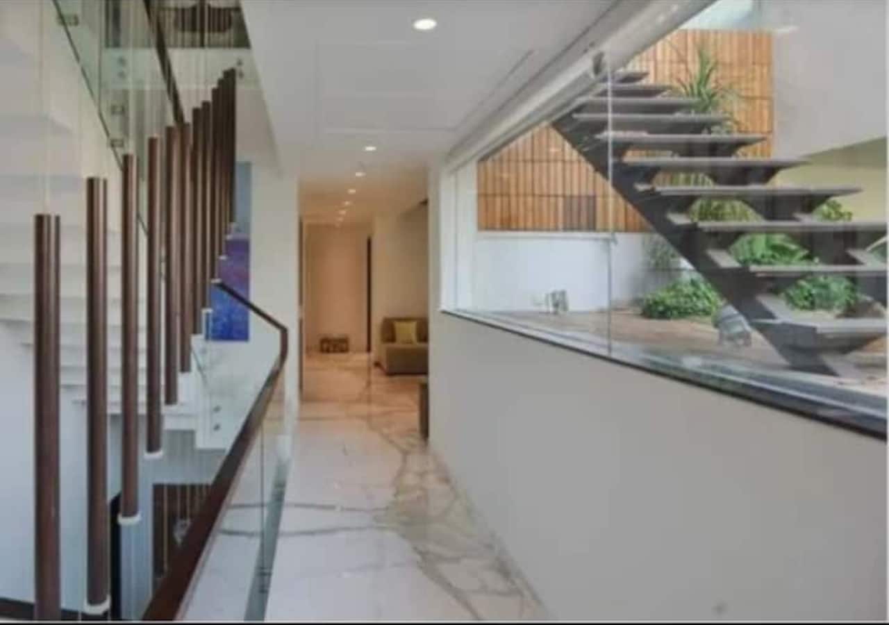 Geometric grey panelings on walls