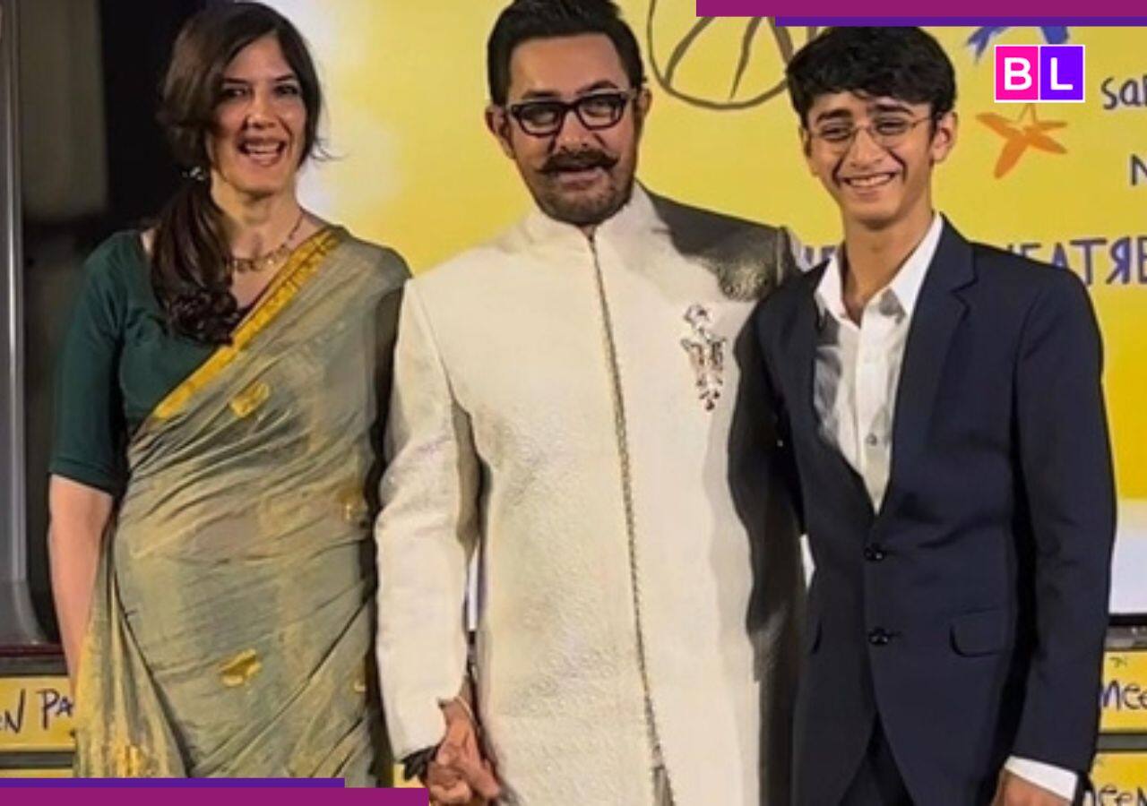 Sitaare Zameen Par screening: Aamir Khan holds Gauri Spratt's hand while posing for photos, son Azad Rao Khan joins
