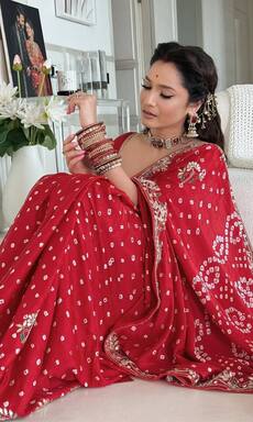 गणेश चतुर्थी पर अंकिता लोखंडे ने दिखाया ट्रेडिशनल अवतार, लाल साड़ी में लगी अप्सरा