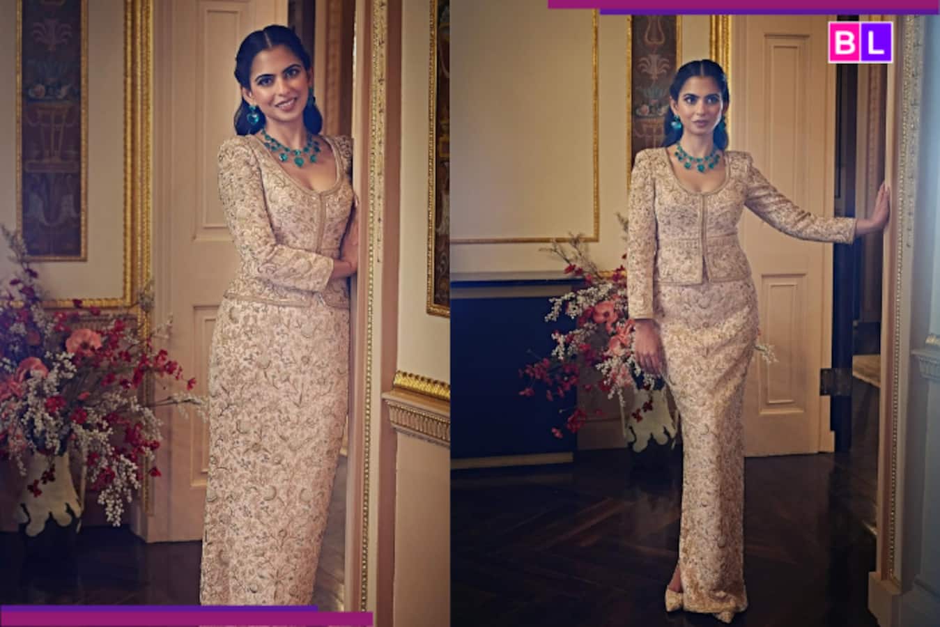 Isha Ambani stuns in custom Abu Jani Sandeep Khosla at London’s Pink Ball, wears Nita Ambani’s emerald earrings