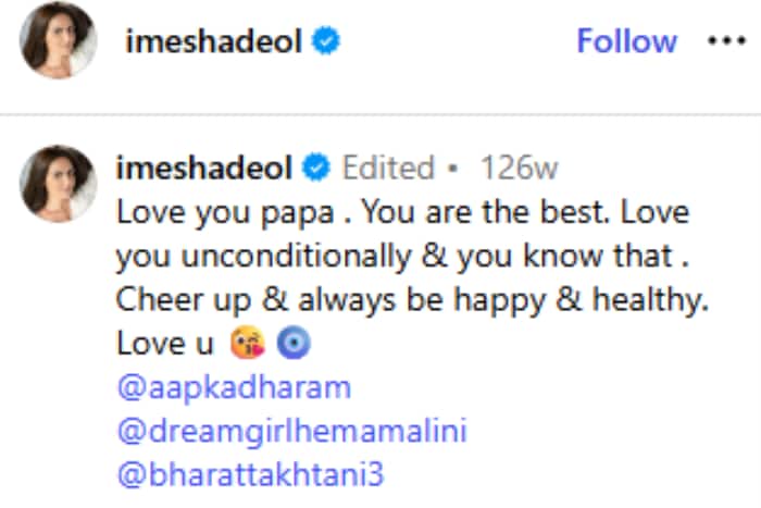 Esha’s post’s caption