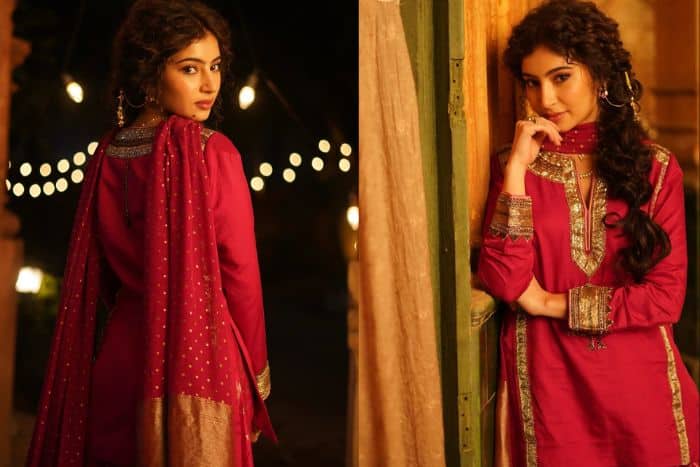 रेड शरारा में दिखा सॉफ्ट और ग्रेसफुल स्टाइल