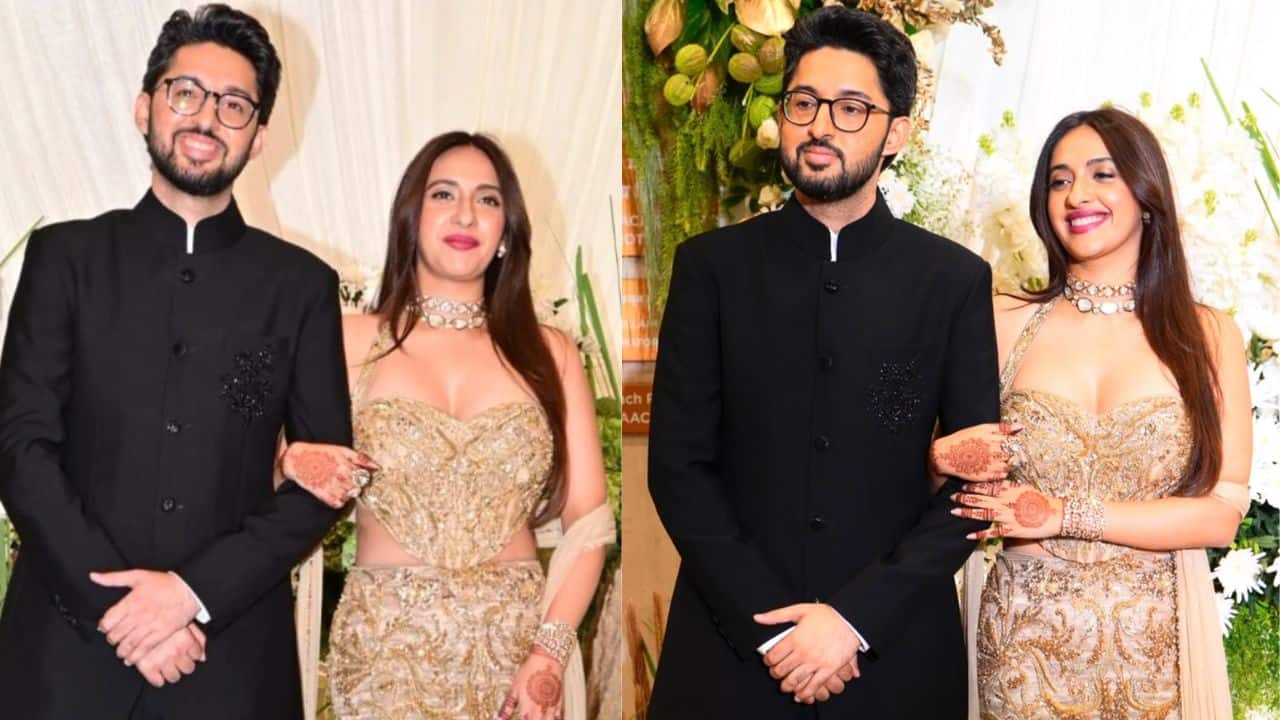 Akansha Ranjan Kapoor-Sharan Sharma wedding reception: Newlywed couple STUNS in gold and black look