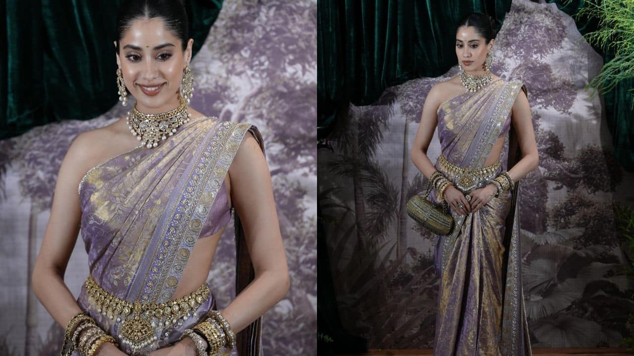 Janhvi Kapoor looks ETHEREAL in silk saree at Anshula Kapoor's wedding reception