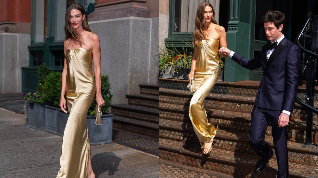 Style icon of the day: Karlie Kloss turns heads in a glamorous off-shoulder satin gown