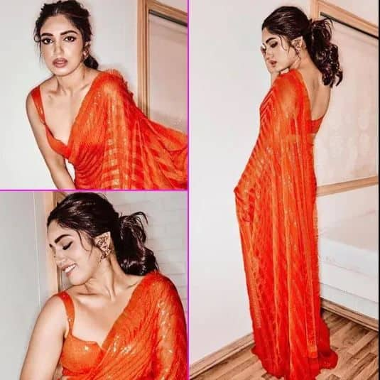 Bhumi Pednekar rocks a shimmering orange saree like a diva