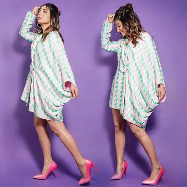 Bigg Boss 13 Hina Khan looks elegant in a short designer dress as she