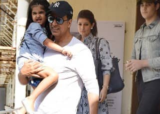 Family time! Akshay Kumar, Twinkle Khanna, Aarav and Nitara enjoy a movie on Sunday evening