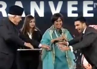Former J&amp;K CM Farooq Abdullah clicked with Ranveer Singh at NDTV Indian of the year awards