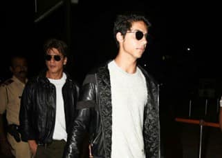 Like father, like son! Shah Rukh Khan and Aryan Khan twin in leather jackets at the airport