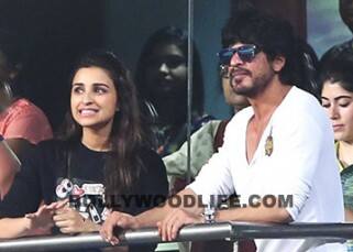 Shah Rukh Khan with Parineeti Chopra during IPL's KKR match